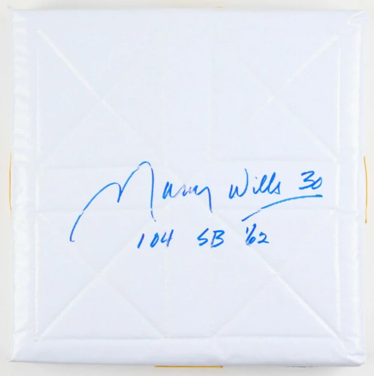 MAURY WILLS AUTOGRAPHED FULL-SIZED BASE (104 STEALS IN 1962) - W/ PROOF! + COA!