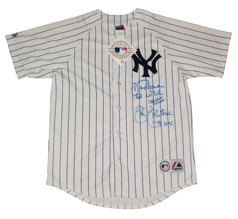 JOE PEPITONE, CLIFF JOHNSON, & JAY JOHNSTONE AUTOGRAPHED JERSEY (NY YANKEES)