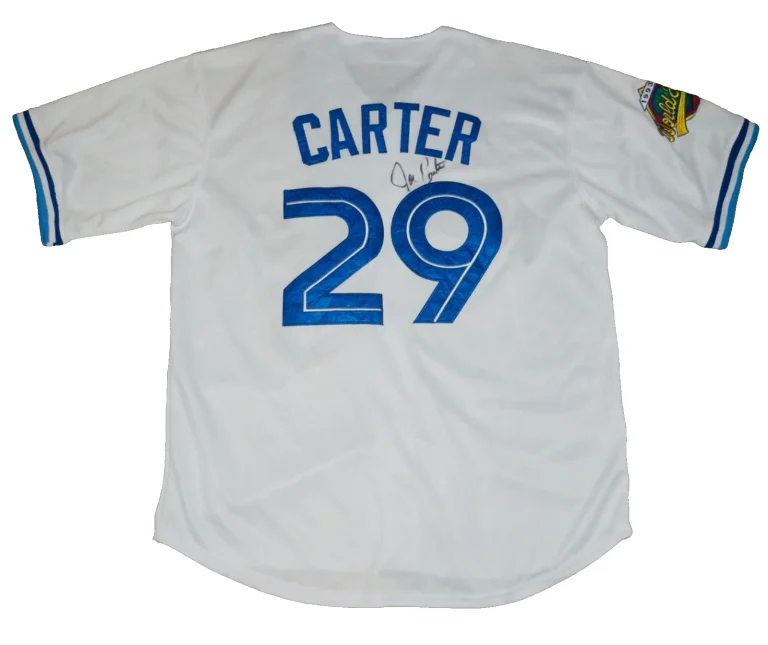 JOE CARTER AUTOGRAPHED CUSTOM JERSEY (TORONTO BLUE JAYS) - 1993 W.S. CHAMPIONS!