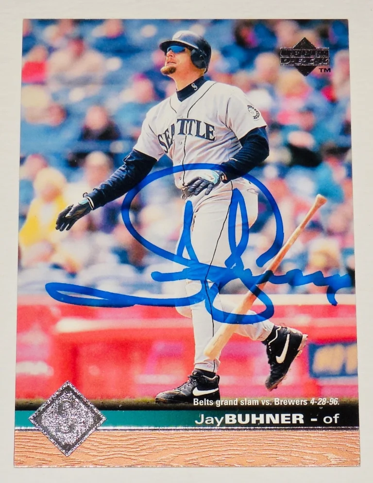 JAY BUHNER 1996 UPPER DECK AUTOGRAPHED BASEBALL CARD (SEATTLE MARINERS)