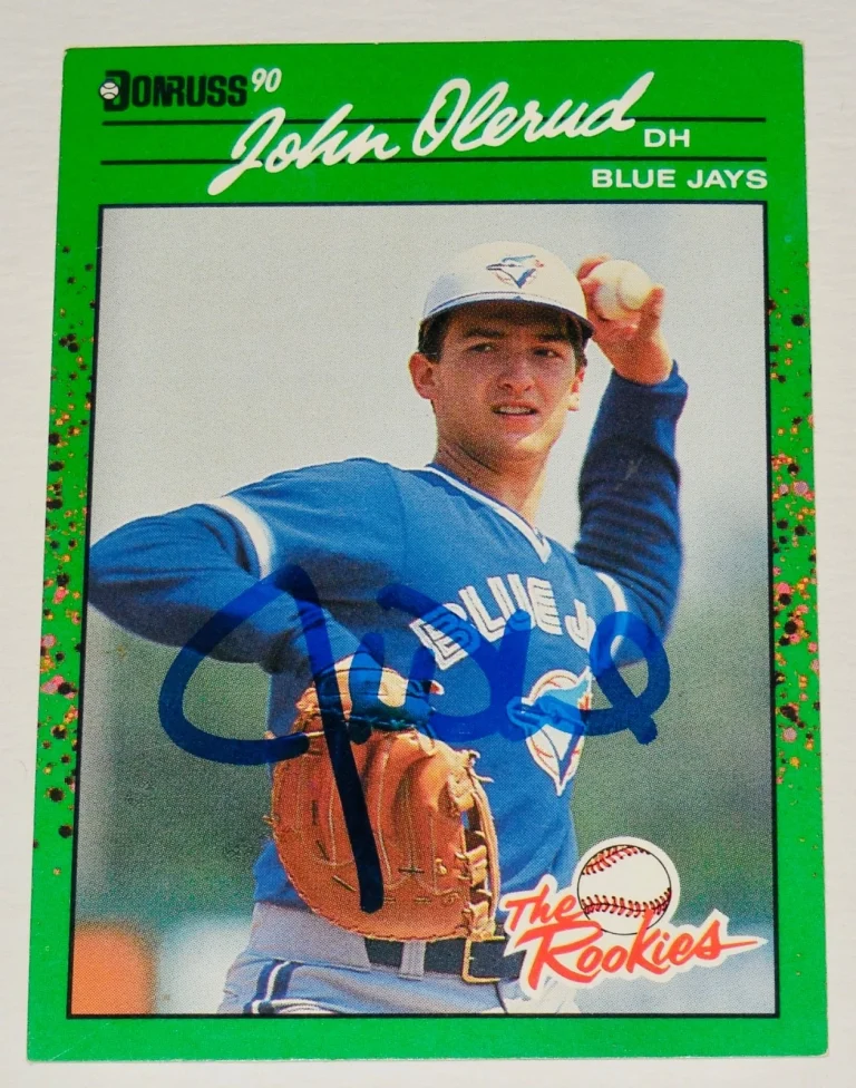 JOHN OLERUD 1990 DONRUSS AUTOGRAPHED ROOKIE CARD (TORONTO BLUE JAYS)