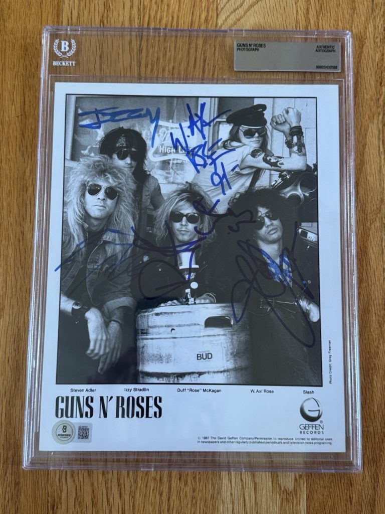 Rare Guns N Roses Complete Signed Photo Beckett Slab Axl Slash Izzy Duff Adler