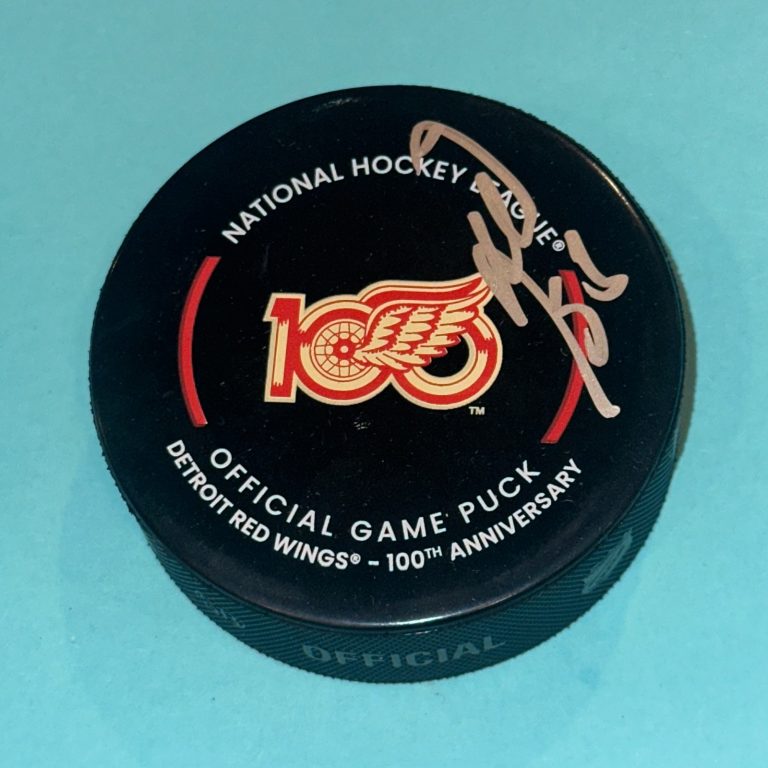 MORITZ SEIDER Signed Detroit RED WINGS 100th Official GAME Puck Beckett (BAS)