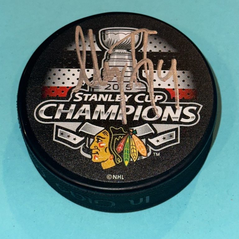 NIKLAS HJALMARSSON (Blackhawks) Signed 2015 STANLEY CUP CHAMPS Puck JSA