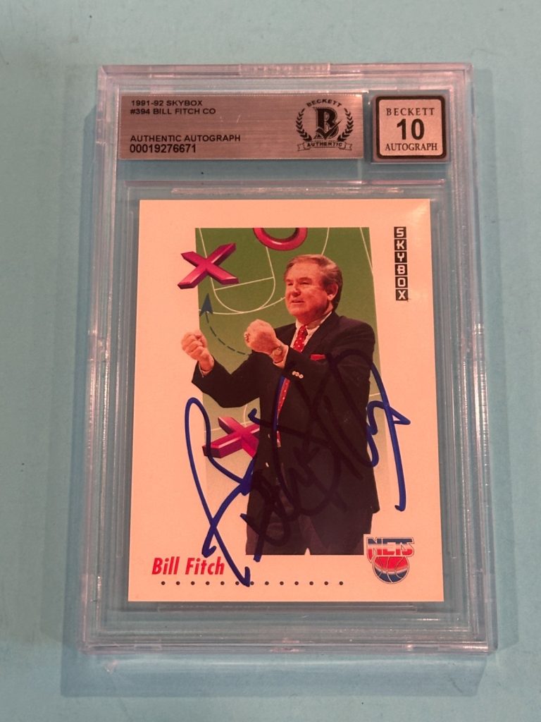 BILL FITCH Signed 1991-92 SKYBOX Card #394 Beckett (BAS) AUTO 10