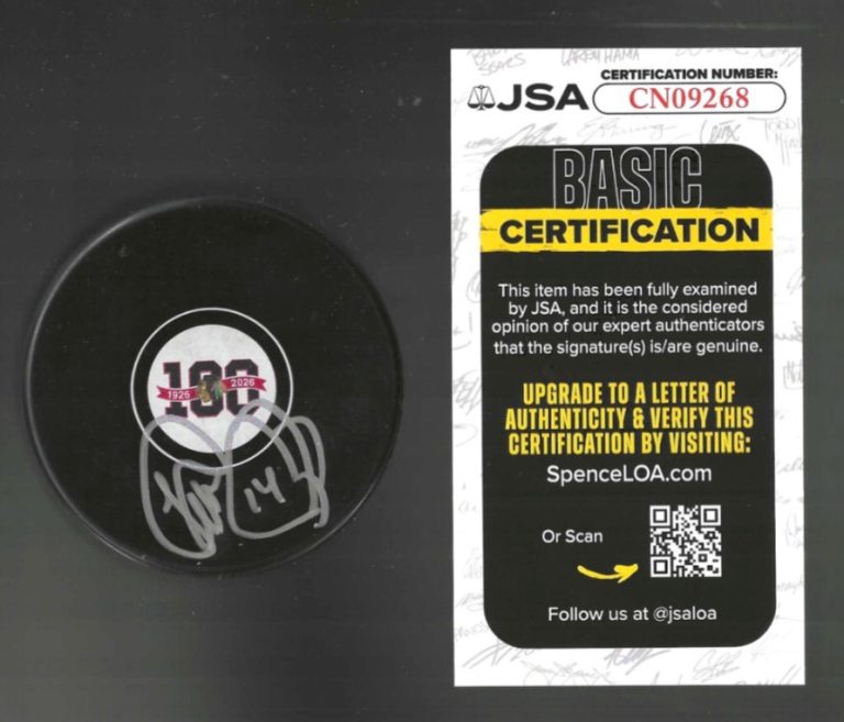 Theo Fleury Signed Chicago Blackhawks Centennial 100 Puck JSA COA