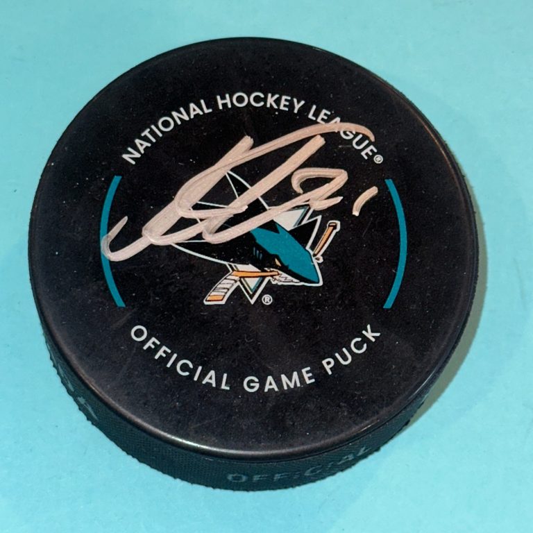 MACKLIN CELEBRINI Signed San Jose SHARKS Official GAME Puck Beckett (BAS)