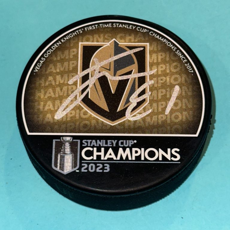 JONATHAN MARCHESSAULT (Knights) Signed 2023 STANLEY CUP CHAMPS Puck Beckett BAS