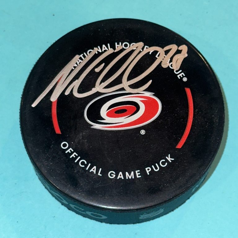 NIKOLAJ EHLERS Signed Carolina HURRICANES Official GAME Puck Beckett (BAS)