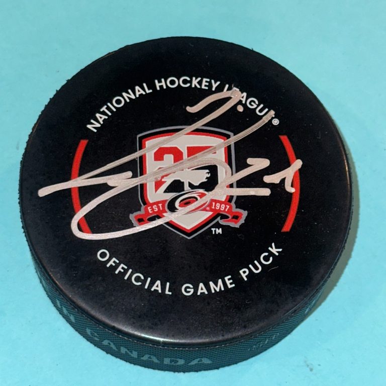 SETH JARVIS Signed Carolina HURRICANES 25th Anniv. Official GAME Puck Beckett