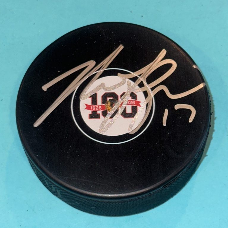 NICK FOLIGNO Signed Chicago BLACKHAWKS 100th Anniversary Puck Beckett (BAS)