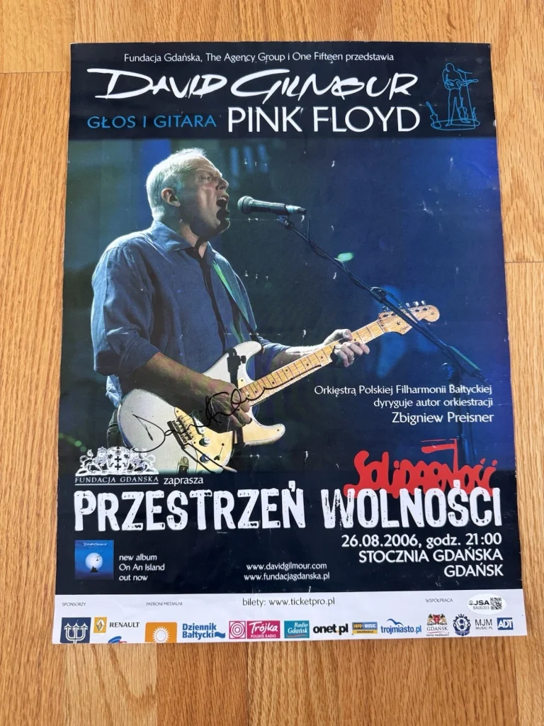 David Gilmour Autographed Signed Poster JSA Pink Floyd