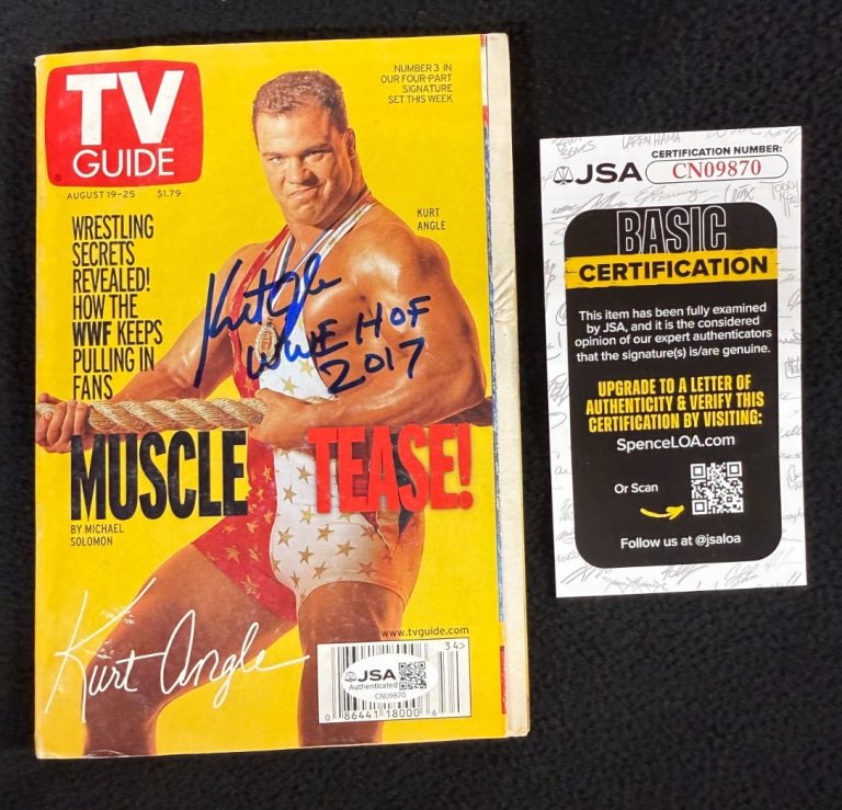 Kurt Angle Signed & Inscribed WWE TV Guide Magazine JSA COA TNA WWF