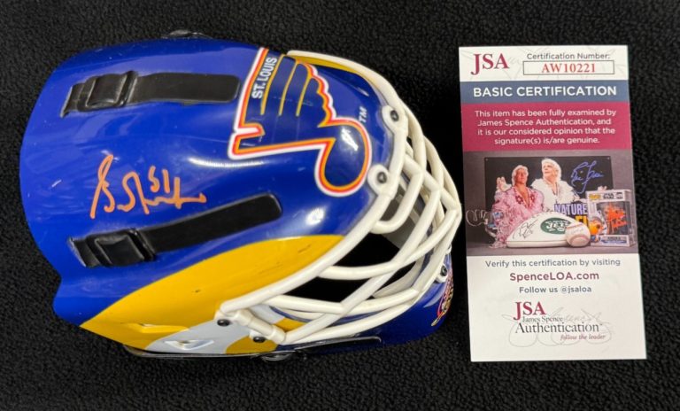 Grant Fuhr Signed St Louis Blues Riddell Mini Goalie Mask Orange Auto JSA COA