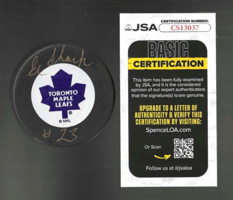 Eddie Shack Signed Toronto Maple Leafs Trench Puck JSA COA