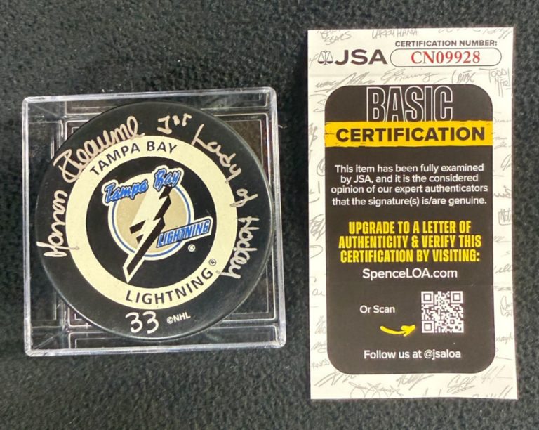 Manon Rheaume Signed 1st Lady Tampa Bay Lightning Game Orange Back Puck JSA COA