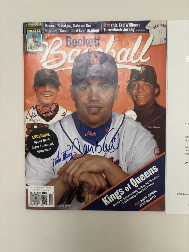 BECKETT  David Wright Carlos Beltran Pedro Martinez Signed Magazine! Beckett Loa