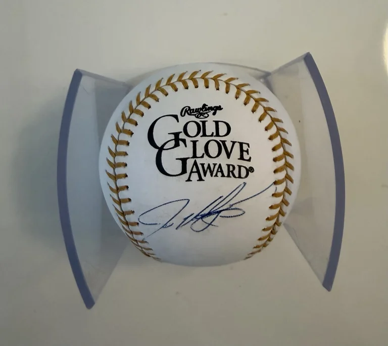 Ivan Pudge Rodriguez Texas Rangers Autographed Gold Glove Baseball JSA COA