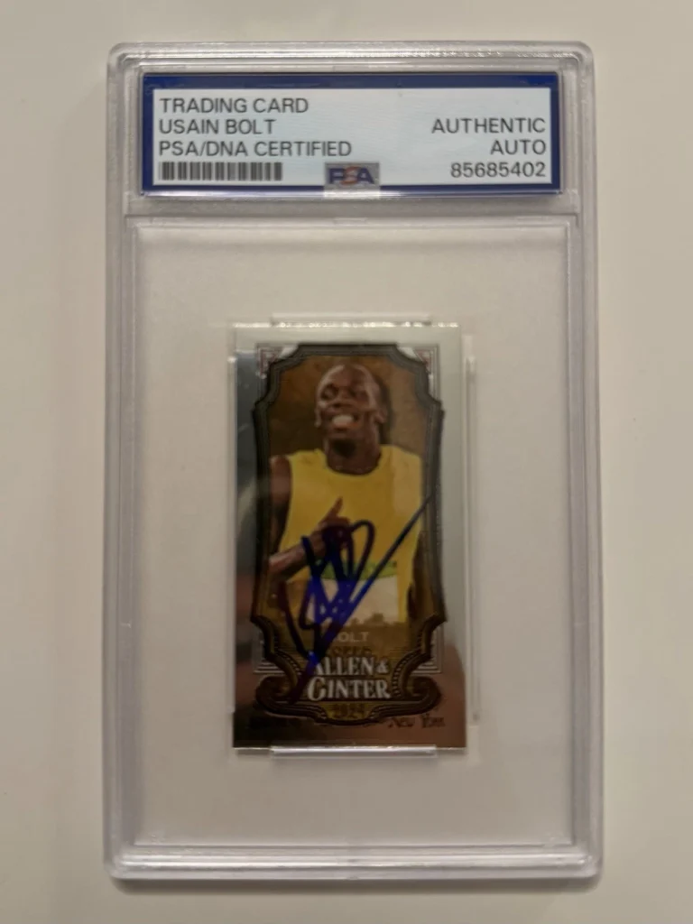 Usain Bolt Autographed 2024 Allen & Ginter Mini Chrome Trading Card #208 PSA/DNA