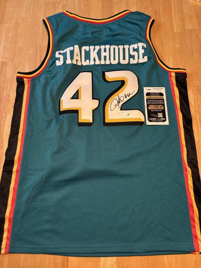 JERRY STACKHOUSE signed autographed DETROIT PISTONS Jersey . Jsa Coa