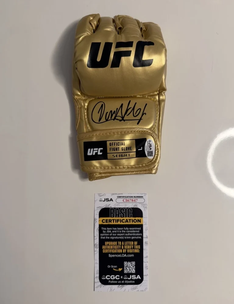 Jose Aldo Autographed Gold UFC Glove MMA HOF Rare JSA COA