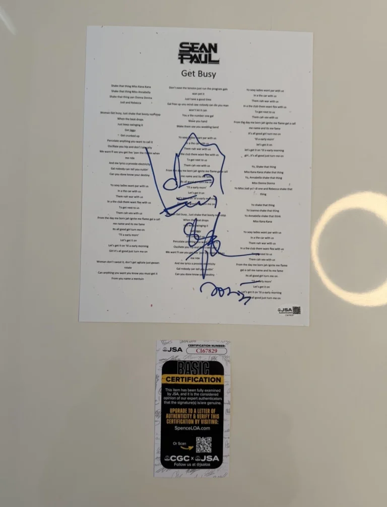 Sean Paul Autographed “Get Busy” Lyric Sheet Sketch JSA COA