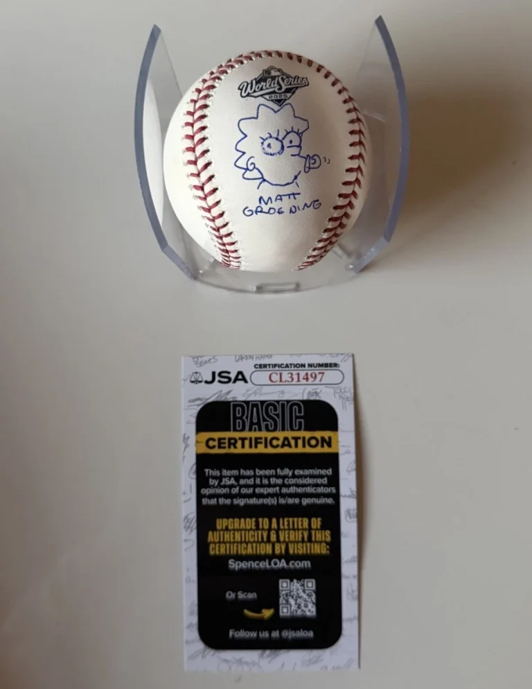 Matt Groening Autographed 2025 WS Baseball The Simpsons Maggie Sketch JSA COA