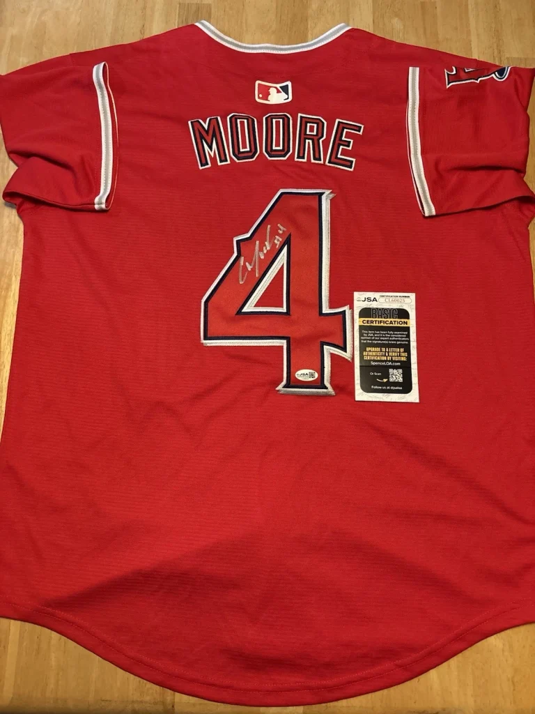 CHRISTIAN MOORE Angels signed autographed LA Angels Jersey JSA Coa