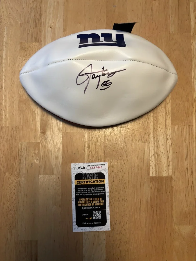 Lawrence Taylor Signed  Autographed New York Giants Logo Football JSA COA. Hof