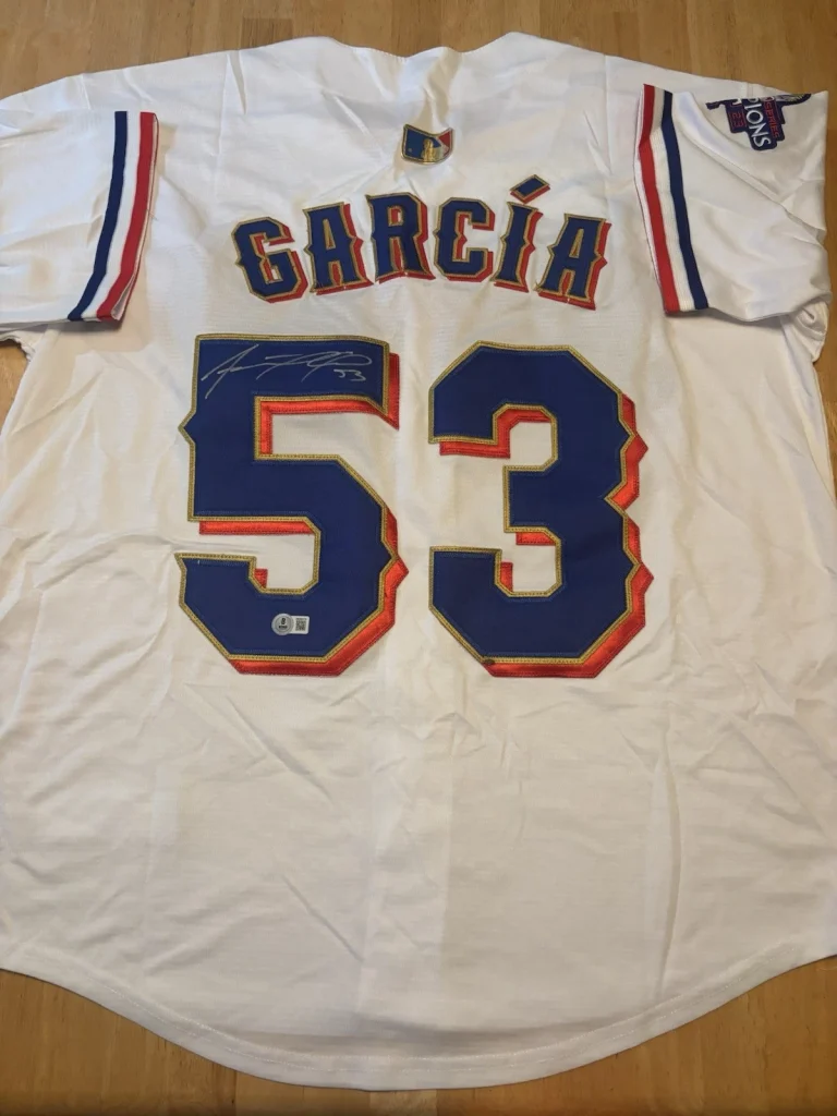 Adolis Garcia Texas Rangers Autographed Signed 2023 World Series Jersey. BAS Coa