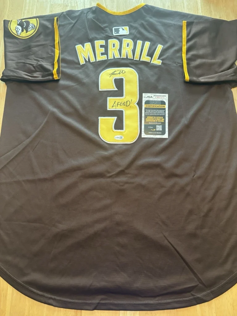 JACKSON MERRILL Signed AUTOGRAPHED Inscribed San Diego Padres Jersey. JSA Coa