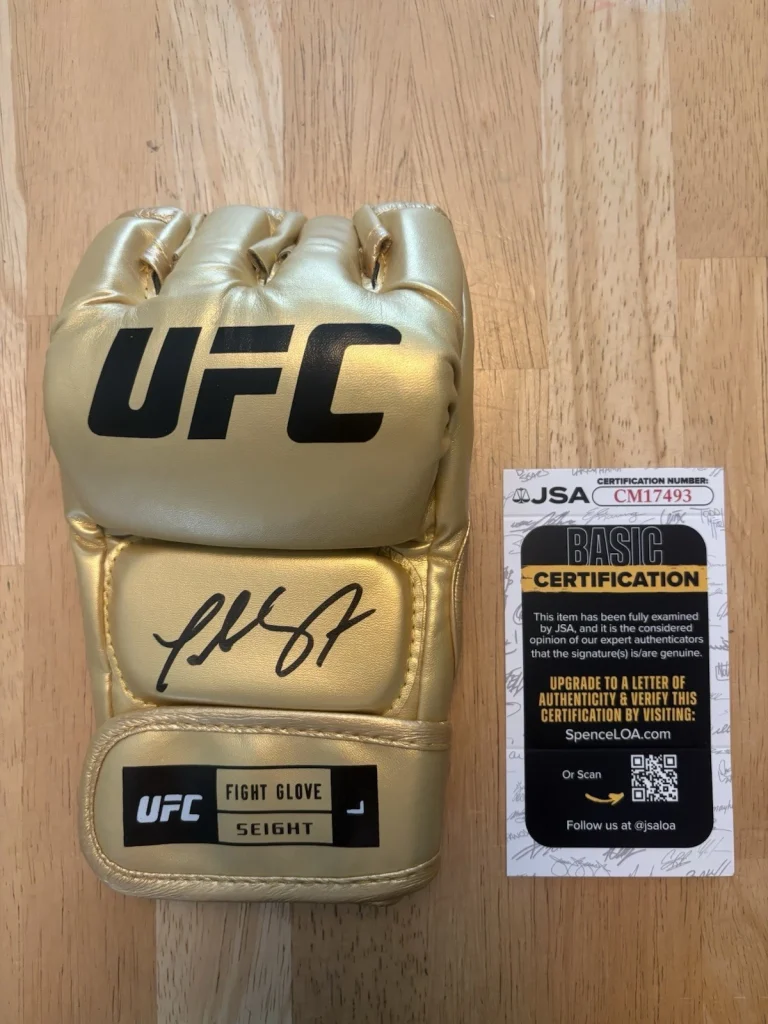 Tatiana Suarez SIGNED AUTOGRAPHED UFC GLOVE MMA FIGHTER GOLD JSA