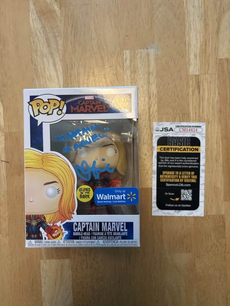 BRIE LARSON Autographed Inscribed CAPTAIN MARVEL FUNKO POP #432. Jsa Coa