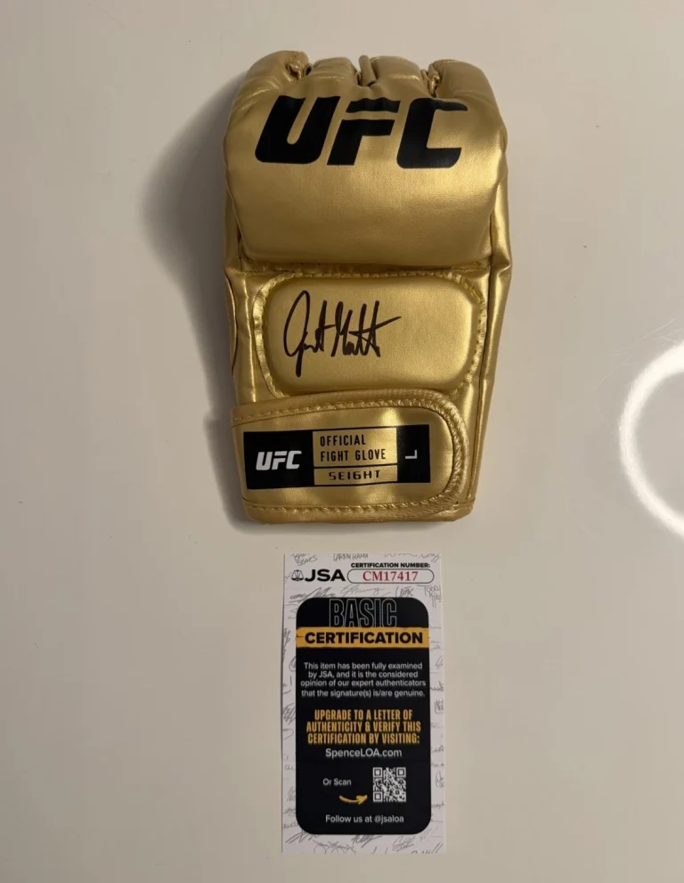 Justin Gaethje Autographed Gold UFC Glove MMA Champ JSA COA