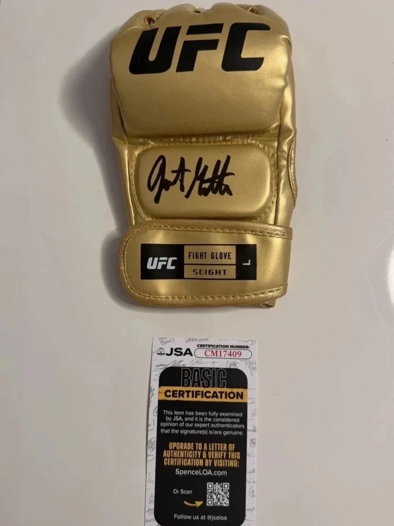 Justin Gaethje Autographed Gold UFC Glove MMA Champ JSA COA