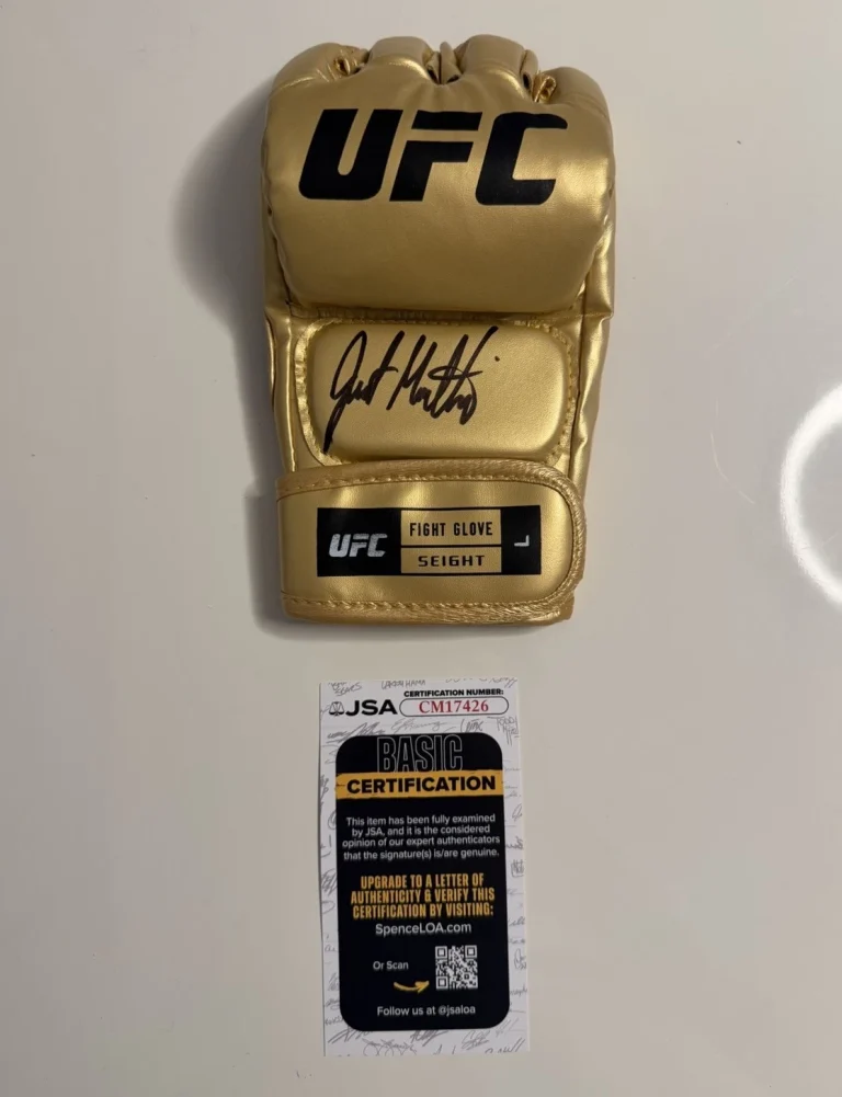 Justin Gaethje Autographed Gold UFC Glove MMA Champ JSA COA