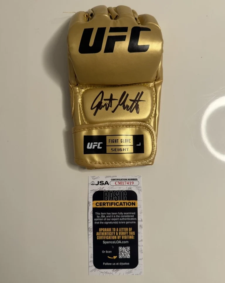 Justin Gaethje Autographed Gold UFC Glove MMA Champ JSA COA