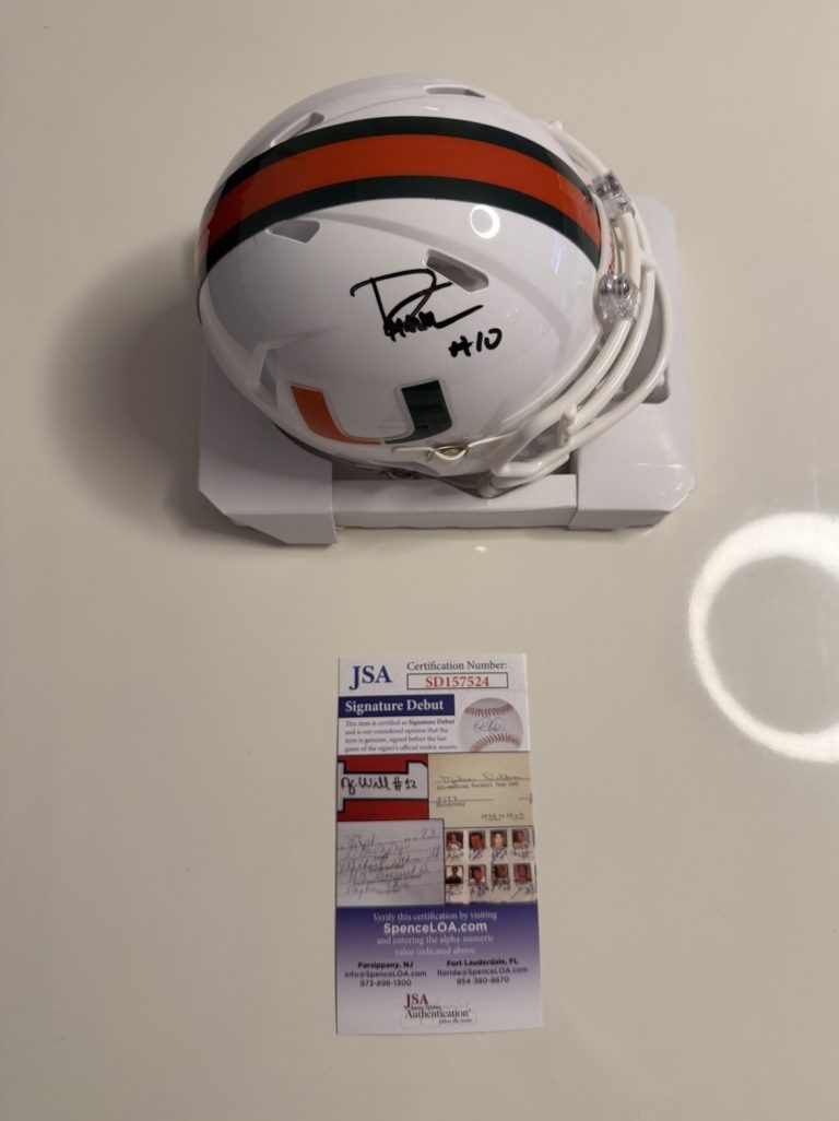 Darian Mensah Miami Hurricanes Autographed Mini Helmet Signature Debut JSA COA