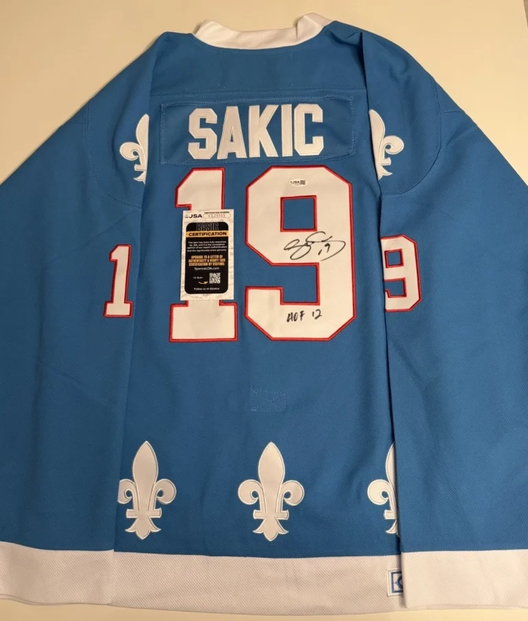 Joe Sakic Quebec Nordiques Autographed Jersey Inscribed “HOF 12” JSA COA