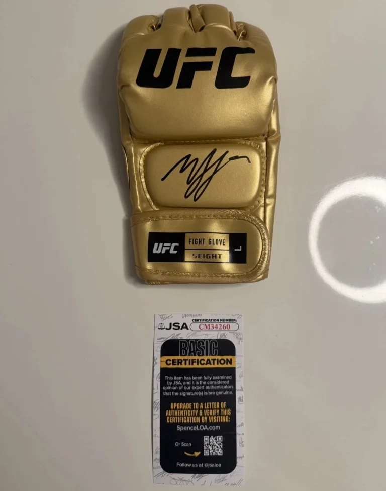 Khamzat Borz Chimaev Autographed Gold UFC Glove MMA Fighter JSA COA