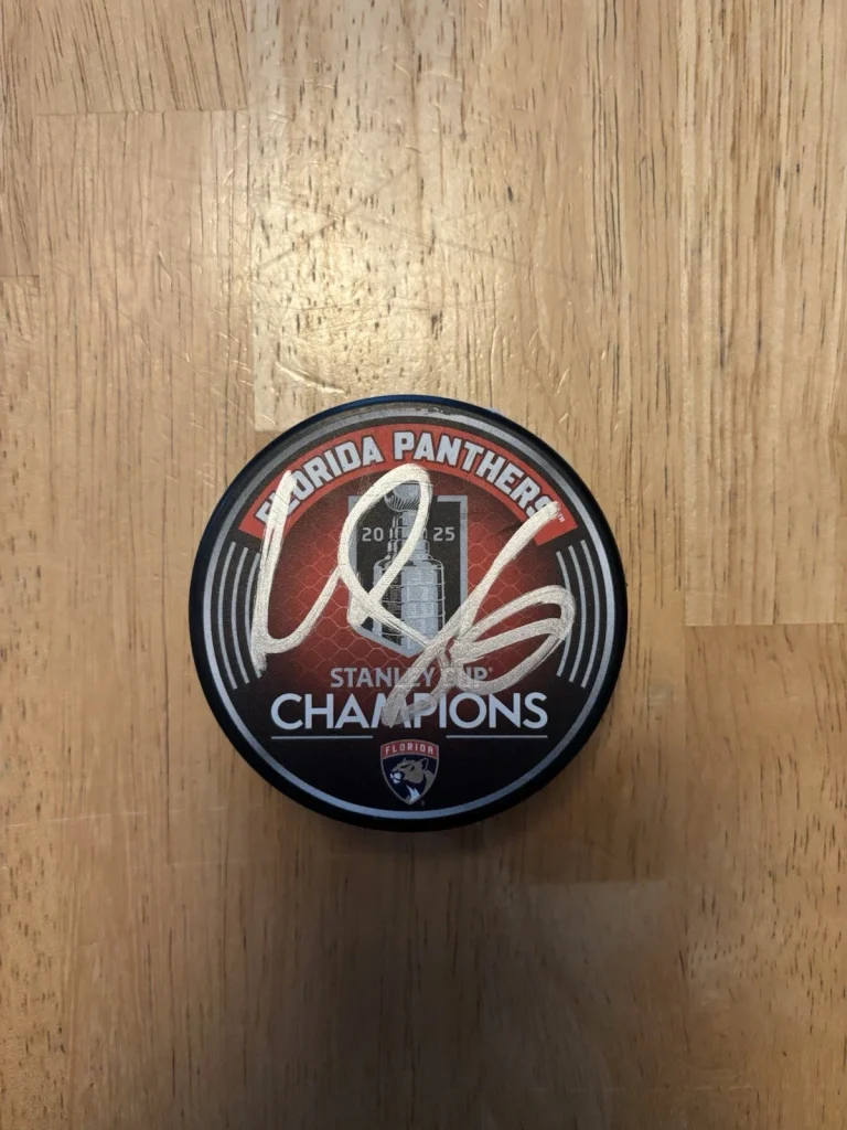 NATE SCHMIDT Signed Florida  Panthers 2025 STANLEY CUP CHAMPS Puck Beckett Coa