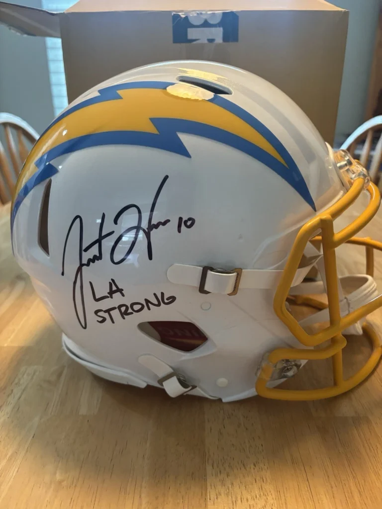 Justin Herbert LA Chargers Autographed Inscribed Full Size Helmet. Fanatics Coa