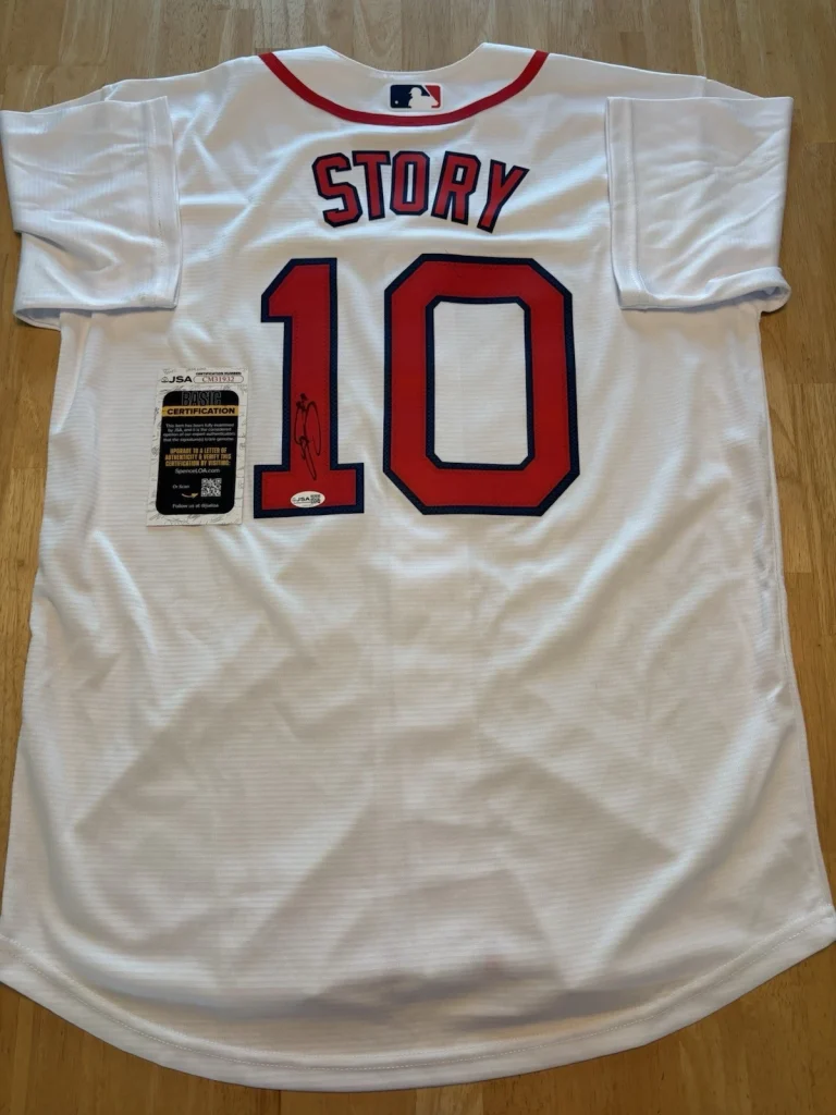 TREVOR STORY SIGNED AUTOGRAPHED BOSTON RED SOX JERSEY WITH JSA COA STORY TIME