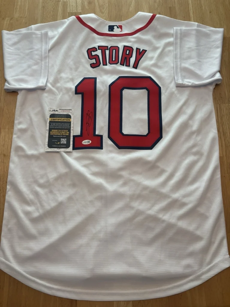 TREVOR STORY SIGNED AUTOGRAPHED BOSTON RED SOX JERSEY WITH JSA COA STORY TIME