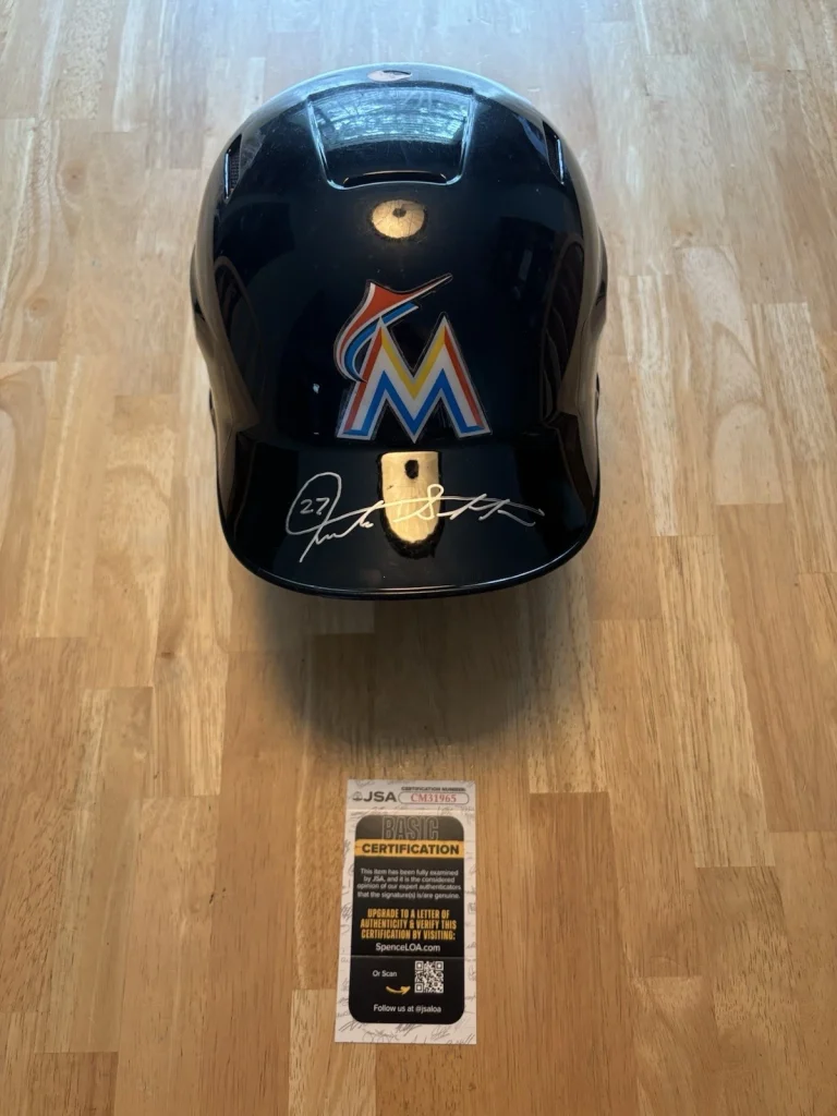 Giancarlo Stanton Signed Autographed Game Issued Helmet. JSA. Yankees. Marlins.