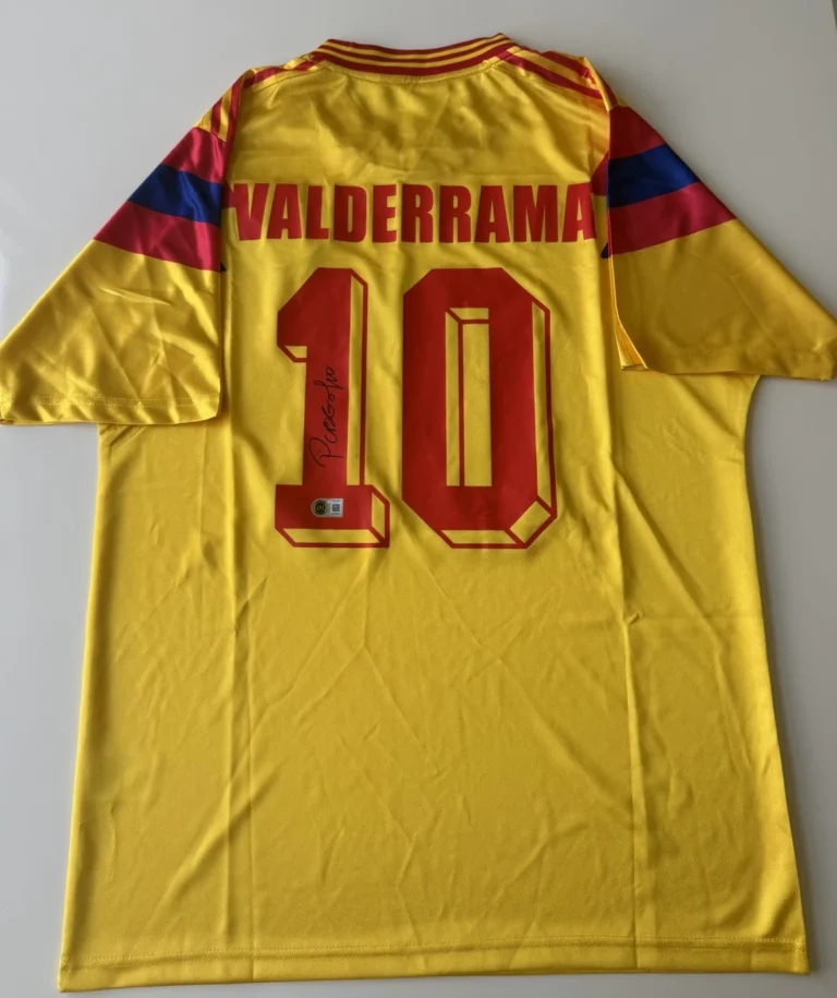 Carlos Pibe Valderrama Autographed Colombia Soccer Jersey Rare Beckett