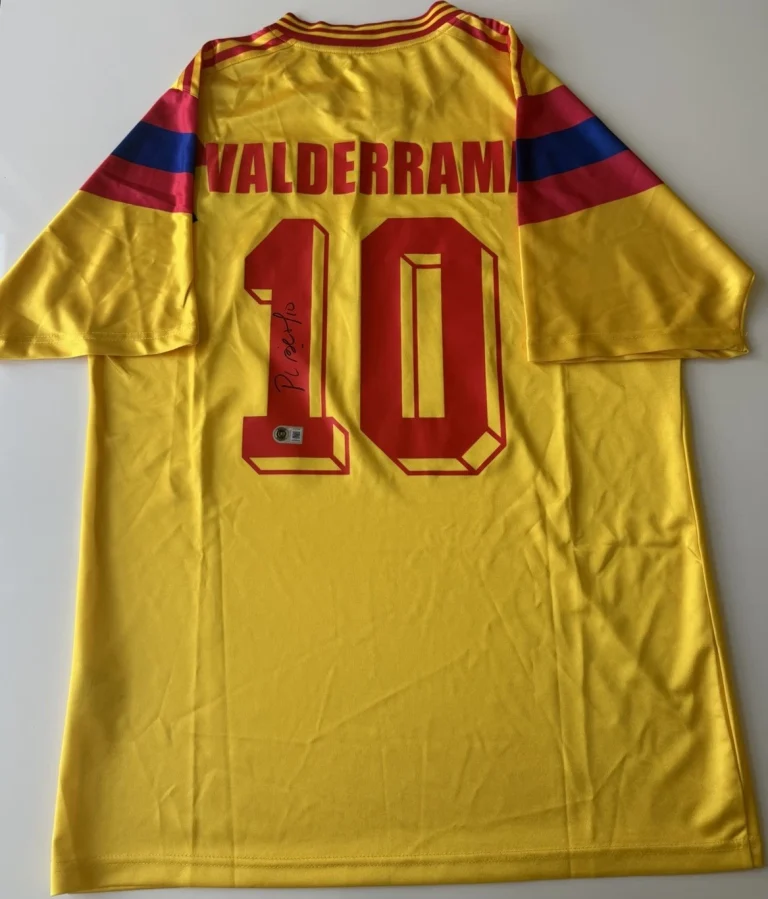 Carlos Pibe Valderrama Autographed Colombia Soccer Jersey Rare Beckett