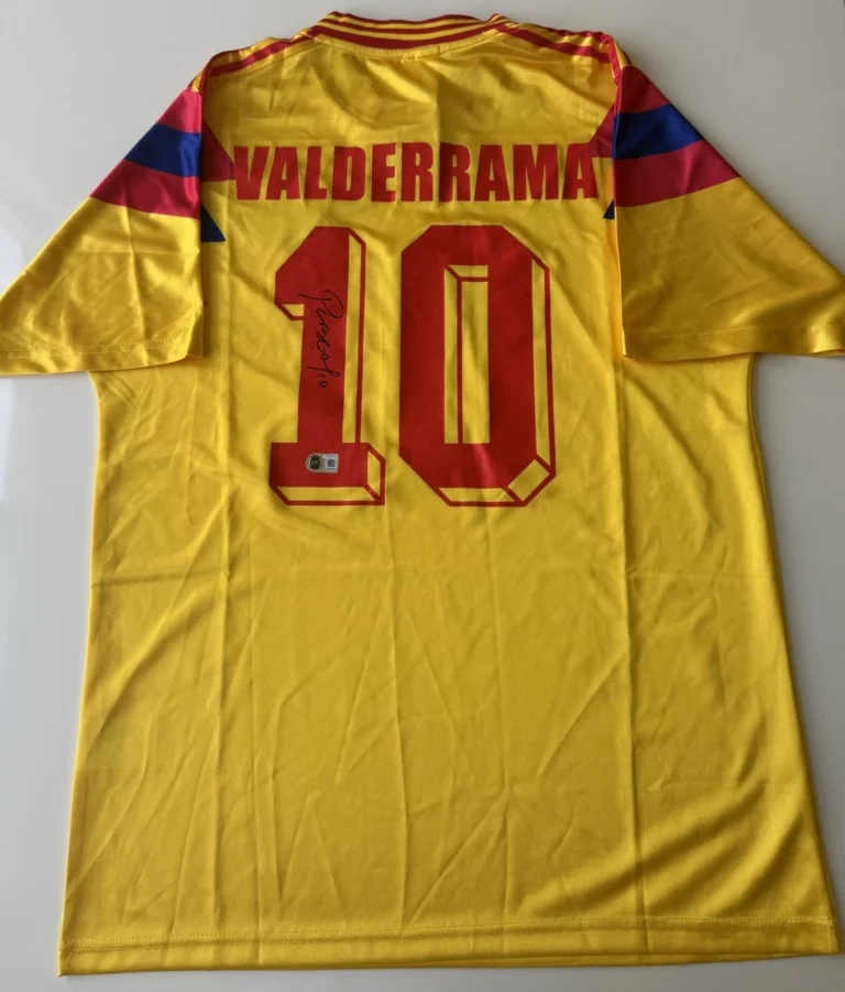 Carlos Pibe Valderrama Autographed Colombia Soccer Jersey Rare Beckett