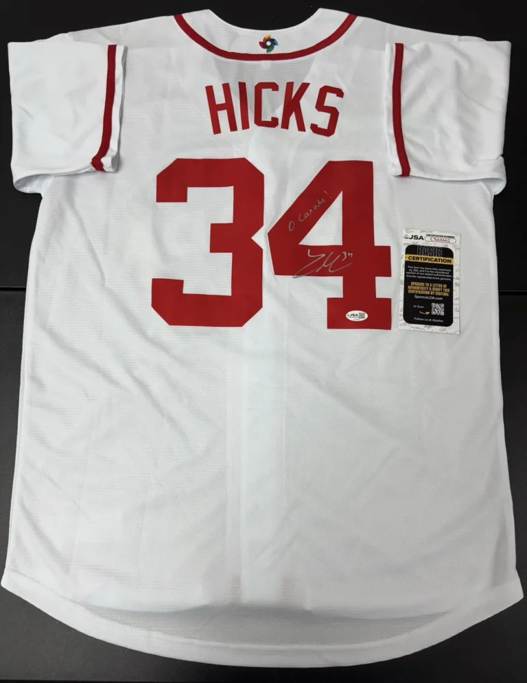 Liam Hicks Signed Autographed Inscribed Team Canada WBC Jersey. JSA Coa. Marlins