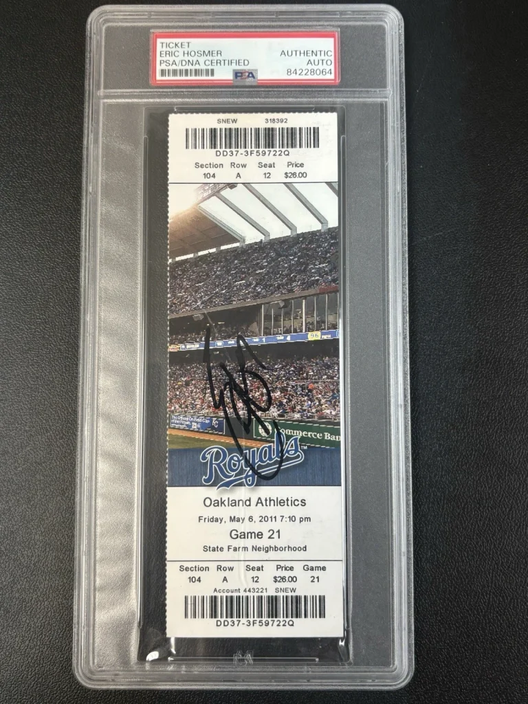 ERIC HOSMER Signed autographed Debut Ticket Stub Kansas City Royals. Psa Coa
